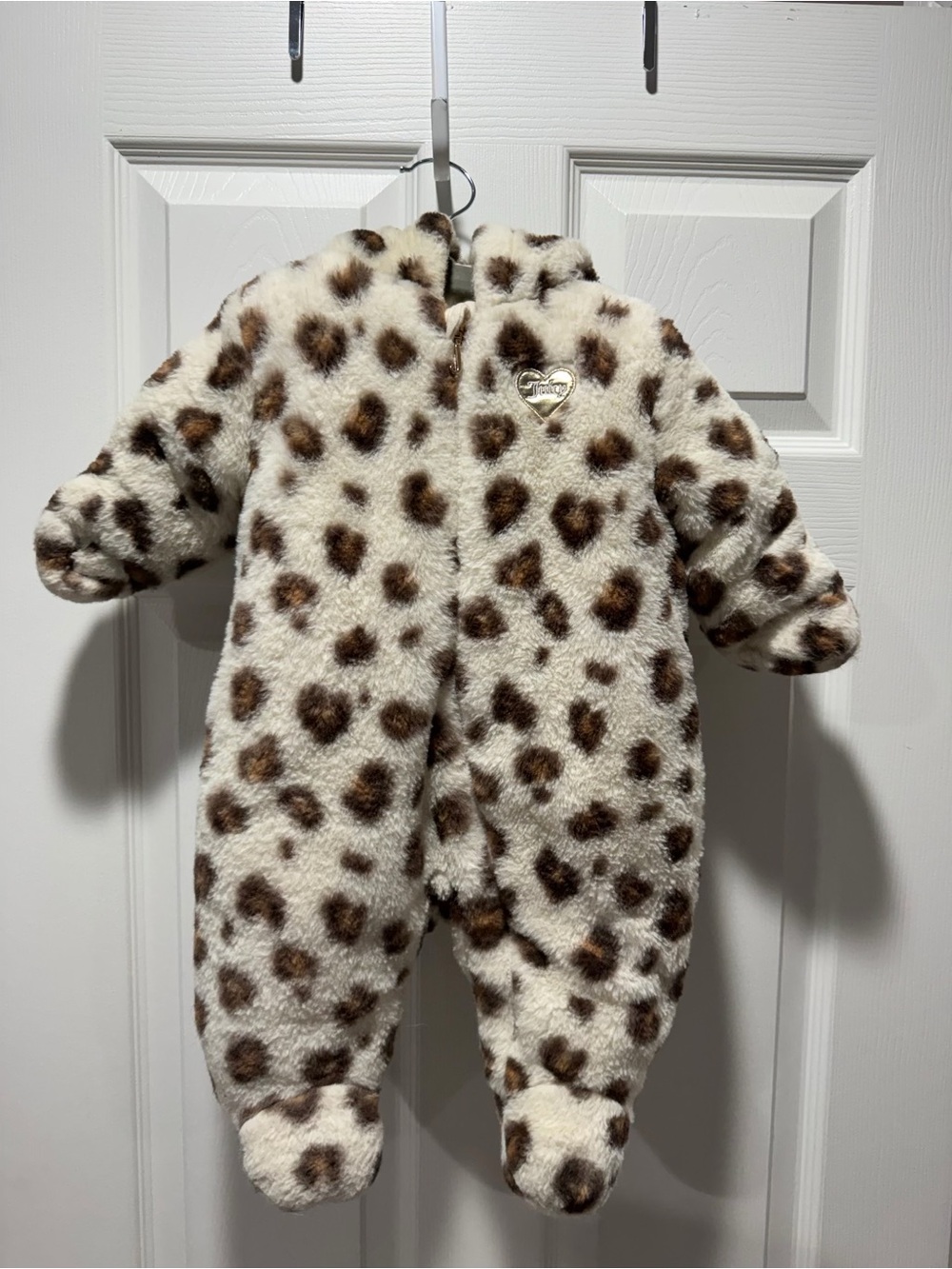 Juicy Couture Cream Plush Leopard Heart Footed One-Piece